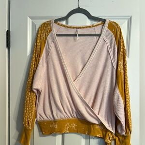 Free People waffle knit faux wrap shirt with tie. Size Medium